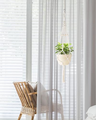 41 Inch Macrame Plant Hanger Indoor Hanging Plant Holder Ivory 2Pcs | Macrame Hanging Planter with Wood Beads and Tassels,Boho Home Decor, Indoor & Outdoor Use, Pots Not Included