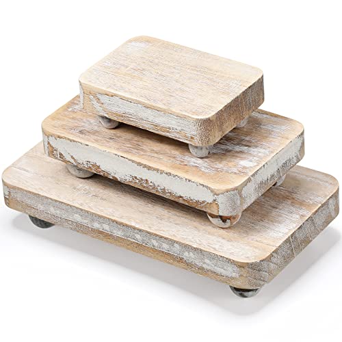 Maitys 3 Pcs Wooden Risers for Display Pedestal Stand Wooden for Decor Farmhouse Vintage Rustic Stackable Kitchen Stand Tray Riser, 3 Sizes(8 x 4.3, 6 x 3.5, 4 x 2.8 in,White) - color: White, size: 8 x 4.3, 6 x 3.5, 4 x 2.8 In