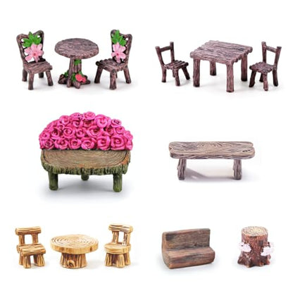 Mini Fairy Garden Accessories Furniture Outdoor Table Bench & Chairs Set