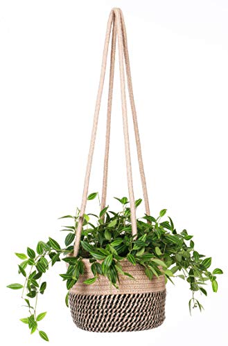 Hanging Planter Basket, Rope Woven Plant Holder hangers, Up to 7” Pot - color: Jute