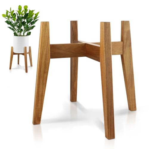 Wooden Plant Stand Indoor, Mid Century Planter Stand, Acacia Wood, 11 Inch | Furniture-grade acacia wood plant stand with sturdy construction for 11" pots. Pot not included - color: 11" acacia wood