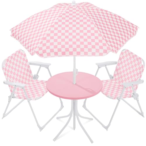 Best Choice Products Kids Picnic Table and Chair Set with Umbrella, 3-Piece Foldable Outdoor Table Set for Toddlers Ages 2-5, Patio Play Furniture, 70 lb Chair Capacity, 110 lb Table Capacity - Pink - color: Pink