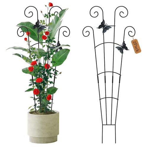 2 Pack 30 Inch Taller Plant Trellis for Potted Climbing Plants Indoor,Expandable Metal Garden Trellis for Climbing Plants,Flowers Vine Ivy, Sturdy Houseplant Support for Potted Plants with Ties - size: 30in;2PC