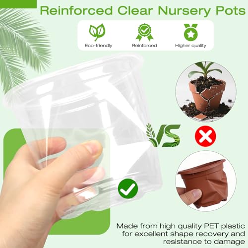 3 Inch Clear Nursery Pots with Drainage Trays, 15 Pack Plastic Pots for Plants, Clear Pot for Seed Starting, Transplanting, Succulents, and Indoor Gardening (3 inch) - size: 3 inch