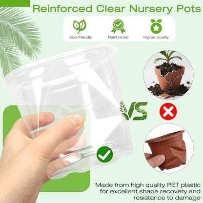 3 Inch Clear Nursery Pots with Drainage Trays, 15 Pack Plastic Pots for Plants, Clear Pot for Seed Starting, Transplanting, Succulents, and Indoor Gardening (3 inch) - size: 3 inch