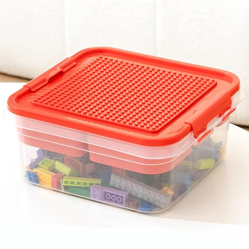 Toys Storage Organizer Bins for Lego, Building Blocks Storage with Building Baseplate Lid, Storage Containers for Building Brick Storage Plastic Stackable Organizer Bin Toy Chest - color: Red