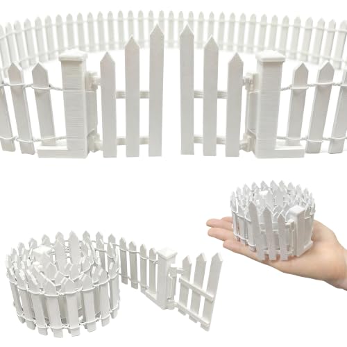 35-inch Miniature Fairy Garden Picket Fence with a Gate, White Wooden Fence for Dollhouse, Mini Village Landscape, DIY Project, Plant Pot