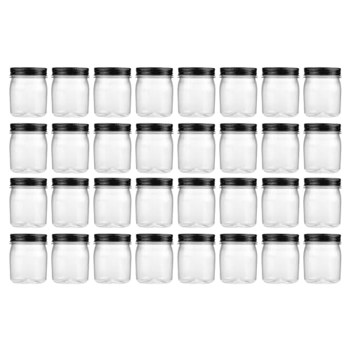 novelinks 8 oz Plastic Mason Jars and Clear Plastic Jars with Lids 8 oz | 32 Pack, Black, Plastic Containers with Lids, Small Mason Jars, Clear Jars Bulk, Spice Jars, Slime Jars, Mini Jars - color: Black, size: 32 Pack 8 Ounce