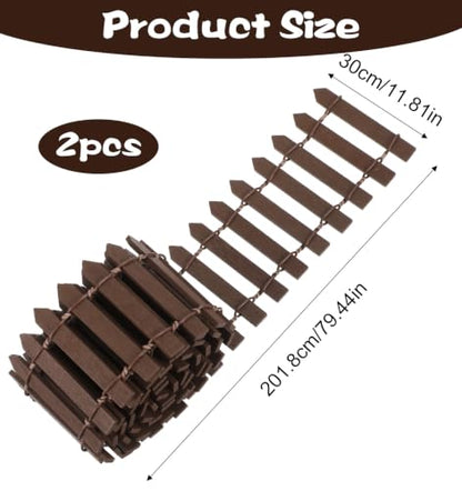2 Pcs Fairy Garden Fence, 35 Inch Mini Fence for Garden, Brown Small Decorative Picket Fences for Miniature Gardens, Dollhouse, Plant Pots, Crafts & Diorama Projects