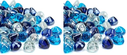 Mr. Fireglass 10 Pounds Blended Fire Glass Diamonds for Fireplace Fire Pit & Lanscaping - 1 inch High Luster Fire Rocks with Mixed Colors (Cobalt Blue++Crystal Ice+Caribbean Blue) (Pack of 2) - color: Cobalt Blue++crystal Ice+caribbean Blue, size: 1 inch,