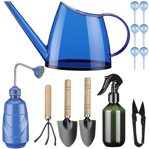 Indoor Plant Watering Can Set, 13 Pcs Garden Set with 47 oz Long Spout Can, Spray Mister, Squeeze Bottle, 6 Self Watering Globes, Gardening Tools & Pruning Scissors for Plants(Blue)