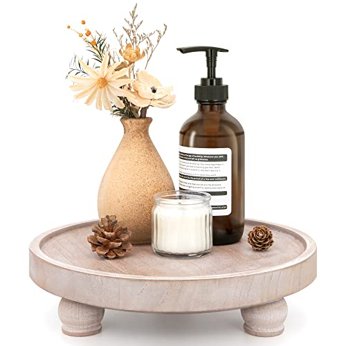 EOSAHR Wood Display Riser: Pedestal Stand for Kitchen Decor, Natural Wood | 10" Round Farmhouse Risers for Decor, Plant & Candle Display, Bathroom Accent, Rustic Decor for Entryway Table - color: Natural