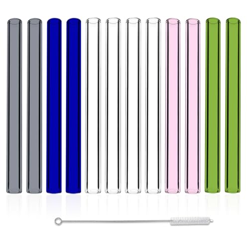 12 Pcs Gtysmox 5 Colors Borosilicate Glass Tubes, 6 Inches 12mm Diameter 2mm Thickness Glass Tubing with 1 Cleaning Brush (Transparent Pink Green Blue Gray) - size: 6 inches
