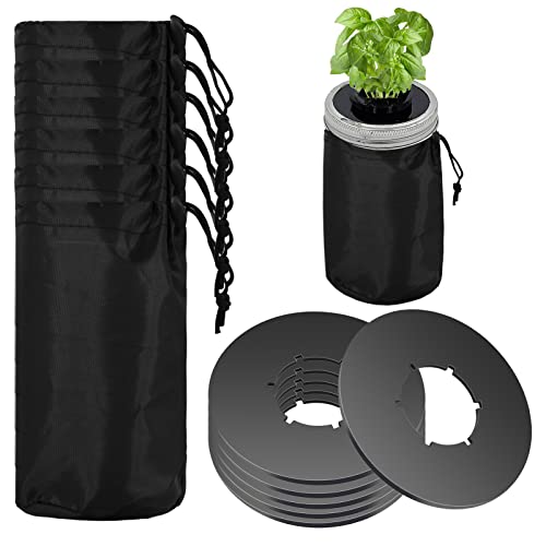 6Pcs Kratky Lids - Wide Mouth Hydroponic Cover Lids with Blackout Sleeves and Hole for Mason Jars - color: Black-6pcs(With Blackout Sleeves)