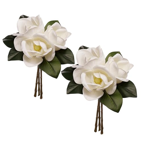 6 Stems Real Touch Creamy White Magnolia Flowers for Vases, Artificial Realistic Magnolia Large Flowers for Home Décor - size: 6 Stems