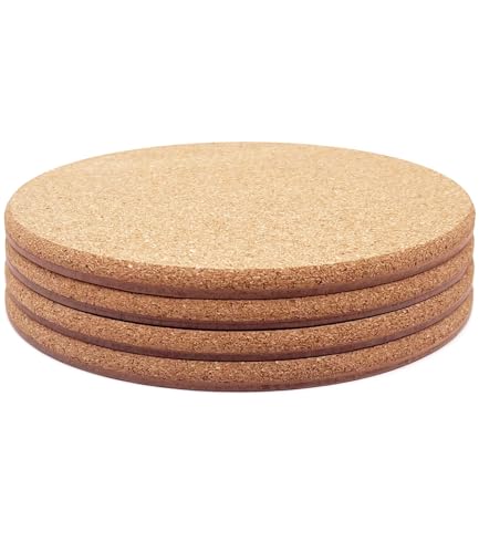 Cork Plant Coasters, Double Layers Hard Cork, 8 Inch, 4 Pcs | Double Layers, Eucalyptus Wood Back, Thick & Hard, Absorbent Cork Plant Mats, Cork Trivets for Hot Dishes, For House Plants - size: 8 inch - 4 Pcs
