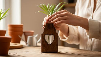Wooden Plant Propagation Station Stand with Single Glass Test Tube Indoor Desktop Terrarium for Hydroponics Water Plant Cutting Flower Vase Planter Home Office Garden Decor Plant Lover Gifts, Brown