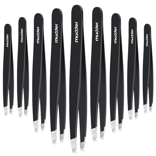 Mudder 12 Pcs Eyebrow Tweezers Set for Facial Hair in Bulk - color: Black
