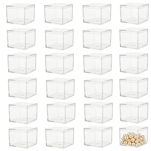KissYou Small Acrylic Candy Box Clear Boxes with Lid for Display Acrylic Square Cube for Display Jewelry Storage Box Birthday Wedding Graduation - size: 2.17 x 2.17 x 1.77 Inch, style: 24 Pack