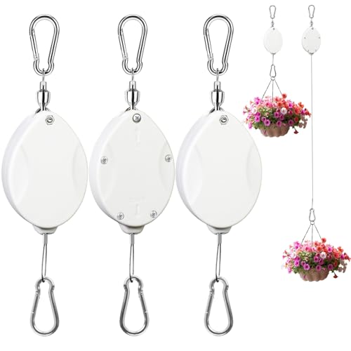3Pcs Retractable Plant Hanger,Easy to Raise and Lower,White | 100% Thicker Wire Rope, Heavy Duty, Quick Auto Lock, Adjustable Hook for Garden Baskets Pots,Birds Feeder and Grow Lights - color: 3pack White