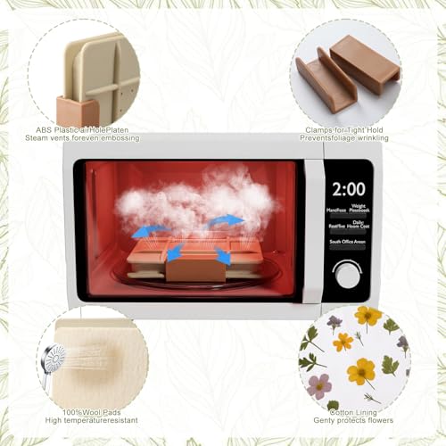 Lasnten 5 Inch Microwave Flower Press Kit Mini Plant Press for Kids and Adults Quick Pressing with Washable Cloth, Vibrant Color Retention for Crafts Pressed Flowers, DIY