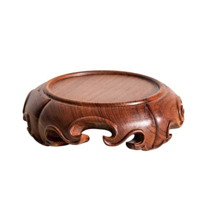 Chinese Hollowed Carved Wood Grain Rosewood Round Stand Base - size: 3.5" L X 3.5" W X 1.3" H