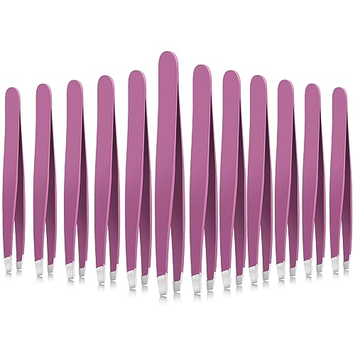 Mudder 12 Pcs Eyebrow Tweezers Set for Facial Hair in Bulk - color: Purple