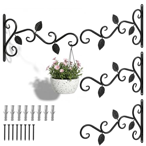 4 Pcs Plant Hangers Outdoor for Wall Mount Hangers Iron Bracket Plant Hanger Bracket Rust Resistant Black Hook for Bird Feeder Wind Chime Lantern Planter Decor