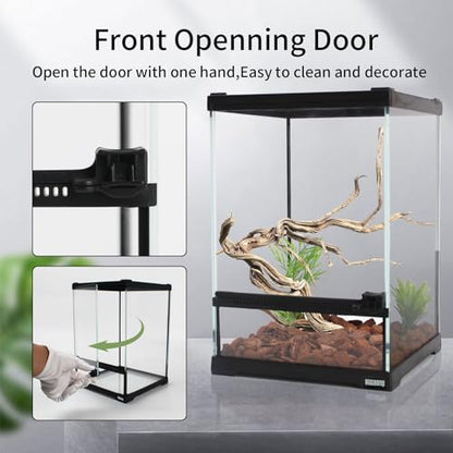 Mini Reptile Glass Terrarium Tank 8"x8"x12“ Full View with Front Opening Door and Enclosure Habitat Cage for Leopard Gecko Tarantula Young Lizard Hermit Crab Frog Insects Breeding Tank - size: 8x8x12 inch