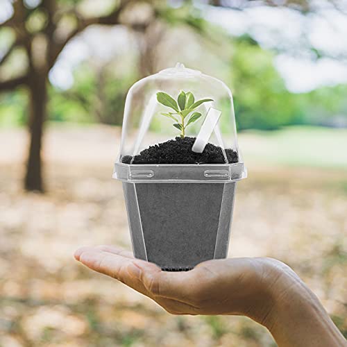10 Pcs 4" Clear Plant Nursery Pot with Humidity Dome, Plastic Gardening Pot | Large Plastic Plant Container with Labels, Reusable Gardening Containers Cups for Seedlings Vegetables Succulents Cuttings - color: 10pcs-white, size: 4 Inch