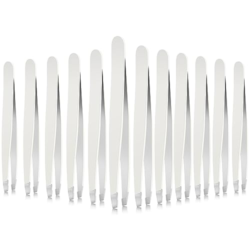 Mudder 12 Pcs Eyebrow Tweezers Set for Facial Hair, Slanted Tip Tweezers - color: White