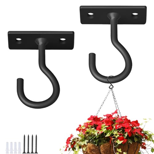 2.5In Metal Plant Wall Hooks 2Pack Bulk Hanging Brackets Indoor Black | Decorative heavy duty metal hangers,for flower baskets, lanterns,bird feeders and wind chimes,home decor indoor and outdoor - color: Black, size: 2.5in&2Pack