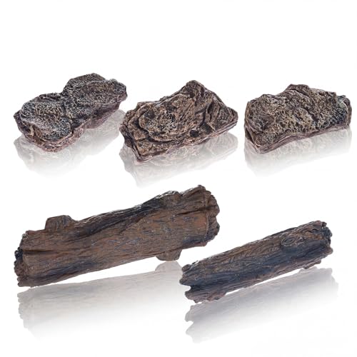 5 Pcs Fake Plastic Rocks and Miniature Tree Stumps Set Artificial Stone