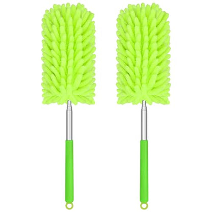 Mini Duster for Cleaning, 360° Bendable Hand Dusters with Extension Pole, Washable Small Duster for Car Interior, Office, Furniture - color: 2 Pack Green