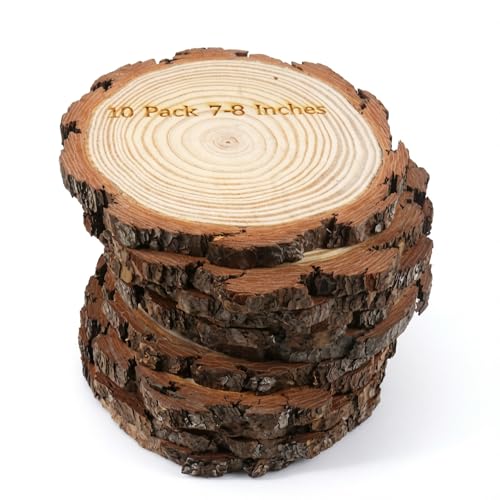 SENMUT 10 Pack Large Wood Slices 7-8 Inches - Natural Unfinished Wood Rounds for Centerpieces, Rustic Wedding Table Decor, DIY Crafts, Christmas Ornaments & Party Platter - Pine Wood Slabs - size: 10 Pack 7"-8"