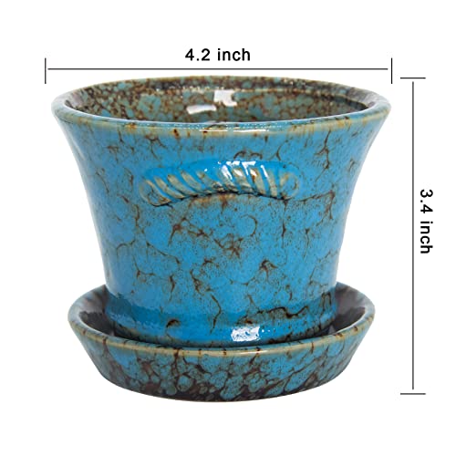 Succulent Pots, 4.2 Inch Small Flower Pots with Drainage | Ceramic Pots for Indoor Plants Cactus Bonsai Planters Set of 4 - color: Blue/Green/Red/Yellow