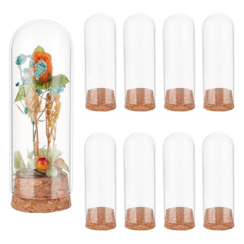 BENECREAT 12Pcs Glass Display Dome with Cork Base, 1.4x3.9inch Glass Bottles Jars, Cloche Bell Jar for Flower Plants, Specimens, Crafts