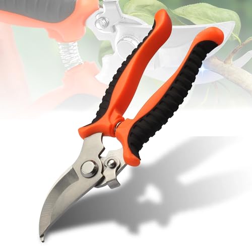 Curved Blade Pruning Shears for Garden Plants and Flowers - Stainless Steel Blades - Black and Orange - color: Orange, size: 1pc