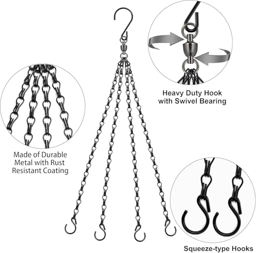 Heybe Swivel Hanging Basket Chains 23 Inches 4 Leads Hanging Chains Flower Pot Hanger Replacement Plant Hangers for Planters and Lanterns, Pack of 3 (4 Legs-Swivel) - style: 4 Legs-Swivel