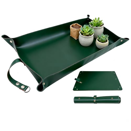 Waterproof Transplanting Mat Leather Plant Repotting Mat,Indoor Succulent Potting Mat,Thickened Foldable Plant Potting Tray and Mess Control mat(11.81 * 23.62inch) (Dark Green) - color: Dark Green