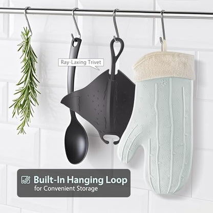 UMIRRO Cactus Silicone Oven Mitts Heat Resistant 2-Pack Set 13", Mint Green - color: Mint Green