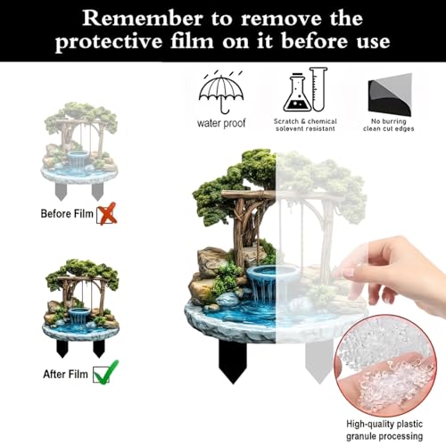 Wishing Well Waterfall Acrylic Garden Stake, Indoor and Outdoor Garden Acrylic Decoration, Idea Gift for Flower Potted Ornament and Landscape Beautification, Suitable for Courtyards and Lawn