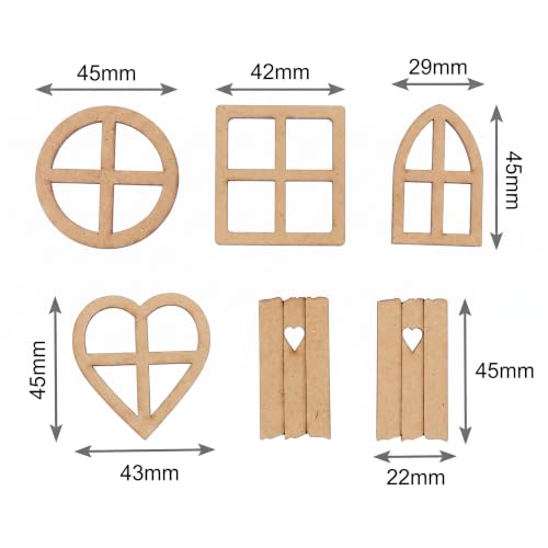 12Pcs Brown Wooden Fairy Garden Door,Blank Doors Fairy House Door and Windows Ornaments Tree Statues for Tree Trunk Yard Decoration Miniature Garden Buildings and Structures