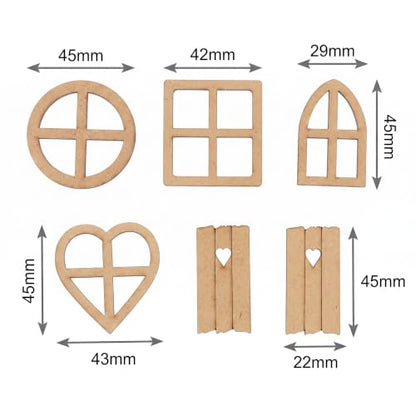 12Pcs Brown Wooden Fairy Garden Door,Blank Doors Fairy House Door and Windows Ornaments Tree Statues for Tree Trunk Yard Decoration Miniature Garden Buildings and Structures