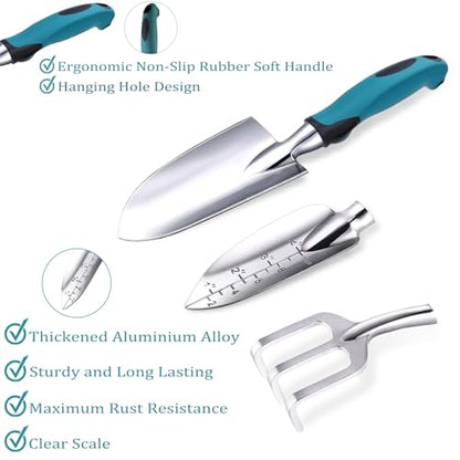 8-Piece Heavy-Duty Gardening Tools Set with Tote Bag - Rust-Proof Aluminum Gardening Hand Tools with Ergonomic Non-Slip Rubber Grips - Gardening Supplies Set Ideal Gift for Men & Women