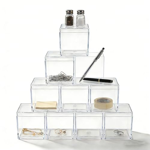 KissYou Acrylic Box with Lid Clear Candy Boxes Acrylic Square Cube 12 Pieces Display Box Transparent Jewelry Storage Box Graduation Party Decorative Boxes - size: 1.3 x 1.3 x 1.3 Inch, style: 12 Pack