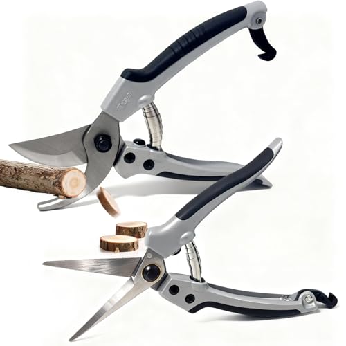 2 Pack Garden Shears, Bonsai Trimming Scissors, Heavy Duty Garden Scissors & Clippers for Wood & Tree Trimming, for Cutting Flowers, Trimming Plants, Picking Fruits (Japanese Style Blades)