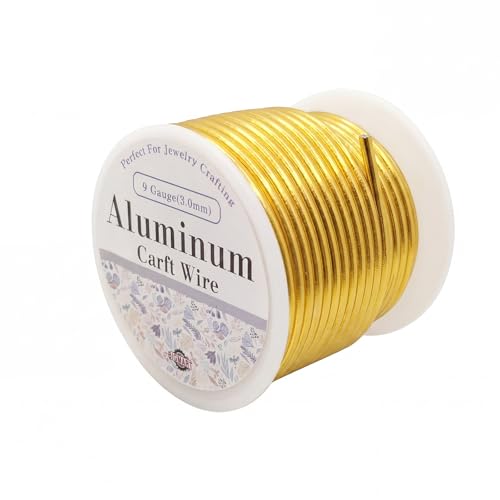 9 Gauge Aluminum Craft Wire Gold 40FT 3mm, Jewelry Making, Flexible Bendable Armature Wire for Sculpting, Floral Crafts, Metal Wire Wrapping, DIY Art Projects & Wreath Making - color: Gold, size: 9gauge