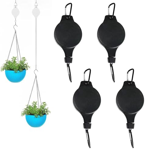 4PCS Plant Pulley Retractable Pulley Plant Hanger Hanging Flower Basket Hook Adjustable Retractable Plant Pulley Hangers - Versatile Height Hooks for Hanging Baskets, Flower Pots, and Bird Feeders - color: 4pcs-black