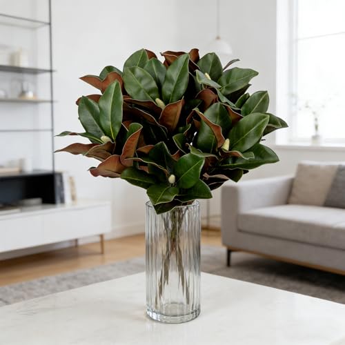 4PCS 29.5 Inch Magnolia Artificial Leaves Branches 3D Real Touch 64 Leaves Bulk Faux Magnolia Stems for Indoor Outdoor Vase Filling Home Wedding Floral Arrangement Decoration - color: (E) 4 Pcs 29.5 Inch Green